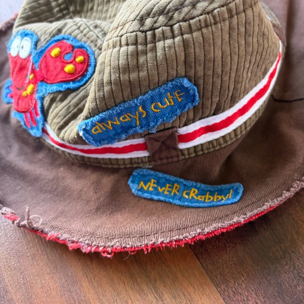 Stephen Joseph Kids Crab Bucket Hat Brown Corduroy Never Crabby Sun Hat